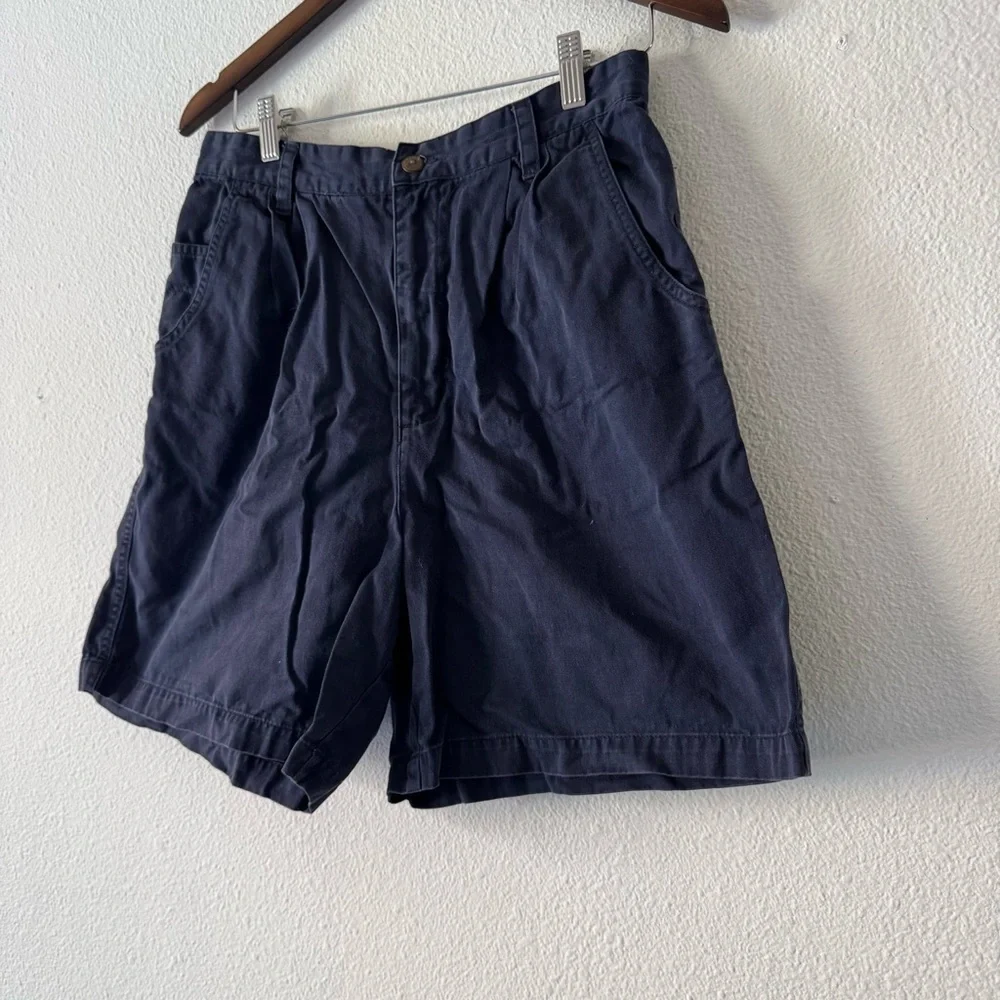 Chinos Navy Pleated High Rise Cotton Shorts Size 12 GV Coastal Grandma 90’s VTG